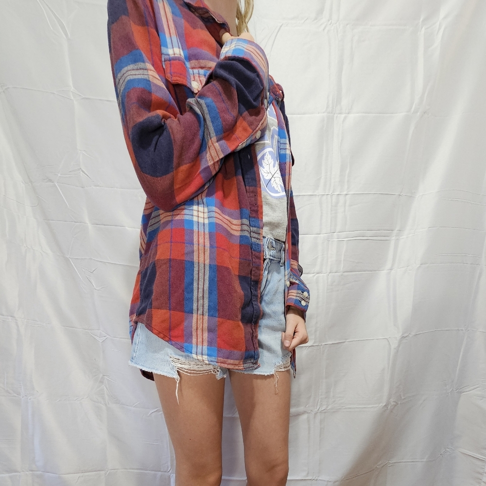 Juniors Large Mossimo Supply Co. Red and Blue Plaid Button Down Shirt